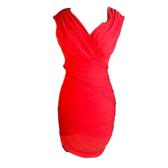 BCBG Maxazria Dress Size XS Lou Dress Poppy. NWT Open Back Ruched - Picture 3 of 12